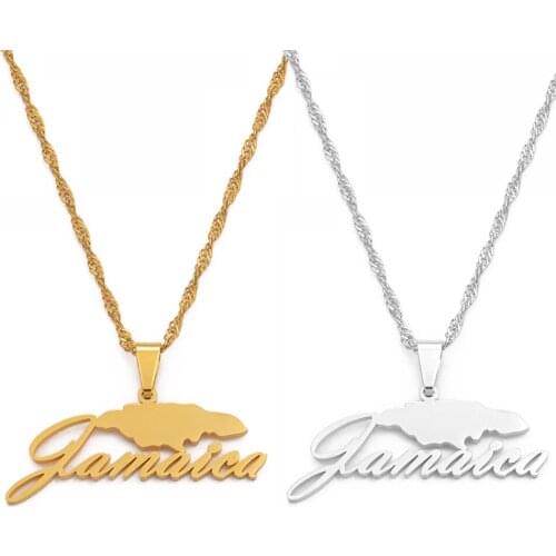 Anniyo Jamaica Map Pendant Necklaces for Women Girls Silver Color/Gold Color Jamaican Jewelry Gifts #115521