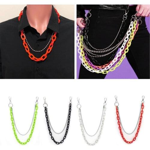 Punk Biker Jeans Link Pants Keychain Double Acrylic Chunky Belt Chain Jewelry