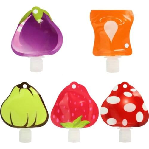 Mini Plastic Triangle Fruit Shape Empty Storage Bag Lotion Cream Shampoo Dispenser Water Drop Printed Refillable Bottle Flexible