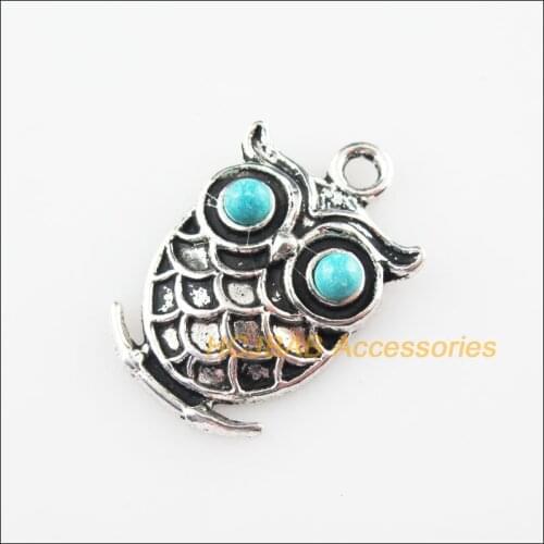 12 New Animal Owl Charms Stone Tibetan Silver Pendants Retro 16x24mm