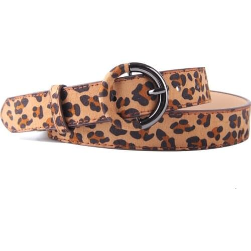 Women Belts Leopard Print Student Waist Belt Round Buckle Belt Luxury Brand Genuine Leather Fashion Womens Pin Buckle Belt