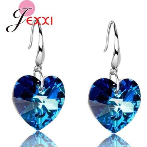 High Quality Fashion Woman 925 Sterling Silver Ocean Heart Element Crystal Hook Earrings Jewelry for Women Girls