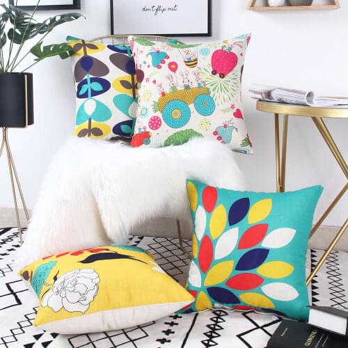 Zeroomade Cartoon Flowers And Birds Cotton Linen Cushion Covers Plant Decorative Thorw Pillowcases For Home Bed Sofa Car 45x45