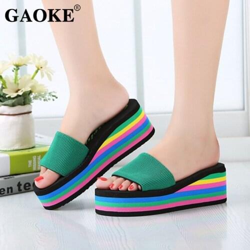2021 Summer Woman Shoes Woman Sandal Slippers Platform Bath Slippers Wedge Beach Flip Flops High Heel Slippers Beach Slide Shoes