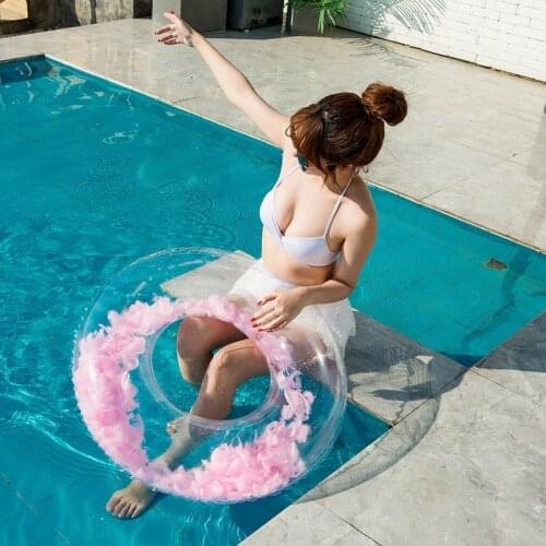 1 pcs Beach ins net red transparent feather swimming ring adult thickened PVC inflatable transparent swimming ring