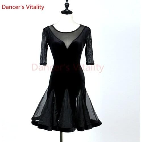 Dancers Vitality 2017 New Arrival Latin Dance Dress Half Sleeve Perspective Net Yarn Lotus Latin Skirt For Vestido De Festa