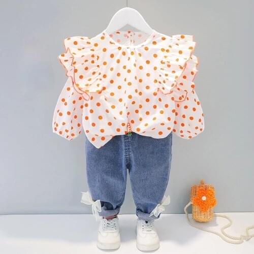 2021 Newborn Baby Girl Clothes Casual Dots Long Sleeve Top+Jeans Trousers Outfit For Kids Spring Suit For Children 1-4 Years