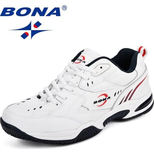 BONA Men Running Shoes Leather Breathable Sport Shoes Man Outdoor Trainers Comfortable Casual Professional Marathon Sneakers