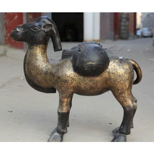 Fast shipping USPS to USA S2184 Chinese Bronze animal Auspicious camel llama luggage Statue sculpture