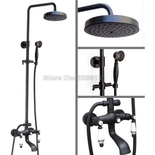 Black Oil Rubbed Bronze Bathroom Rain Shower Faucet Set Wall Mounted Mixer Tap with Handheld Shower+7.7" Shower Head Whg127