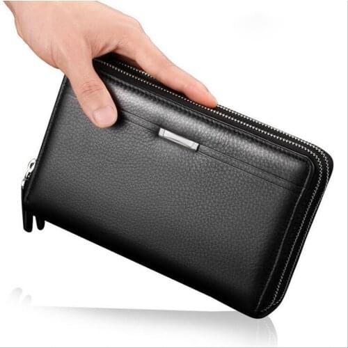 Business Men Wallets Leather Cell Phone Clutch Wallet Purse Hand Bag Top Zipper Large Wallet Card Holders