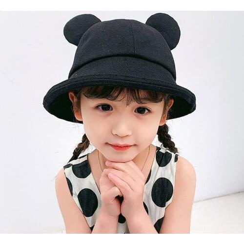 Mickey ears Baby Hat Cartoon Cotton and linen Bucket Hat Kids Summer Sun Capstudent Boys Girls Hats