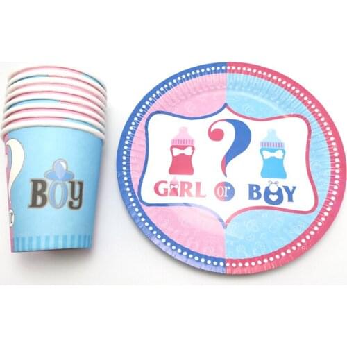Boy or Girl Baby Shower Plates Cups Decorate Disposable Kids Favors Tableware Set Happy Birthday Party Events Supplies 60PCS