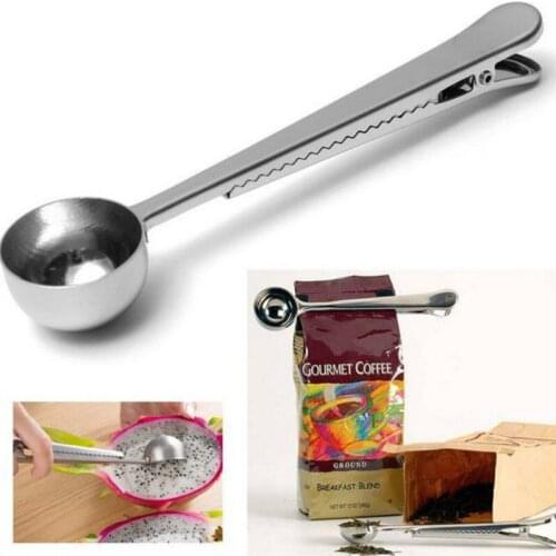 Home Multi-functional Stainless Steel Coffee Scoop With Clip Coffee Tea Measuring Cup Ground Coffee Ice cream Fruits Scoop Spoon
