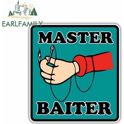 EARLFAMILY 13cm x 12cm for Master Baiter Fishing Fisherman Hook Anime Car Stickers Vinyl JDM Bumper Trunk Truck Graphics Decal