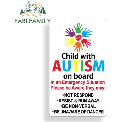 EARLFAMILY 13cm x 7.8cm Autistic Sticker Child on Board Autism Awareness Window Bumper Trunk Car Safety Rescue Graphics