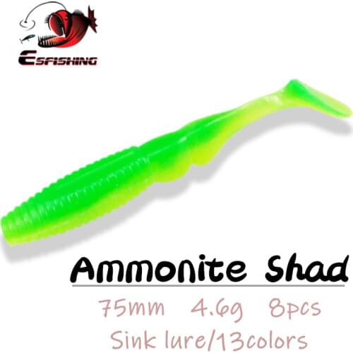 ESFISHING Fishing Soft Lure Ammonite Shad 75mm 4.6g 8pcs Carp Fishing Tackle Pesca Trolls Lures Winter Fishing China