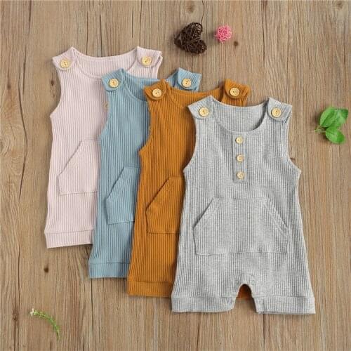 Toddler Infants Rompers Newborns Baby Girls Boys Sleeveless Button Ribbed One Piece Jumpsuit Clothes Toddler Summer Outfits