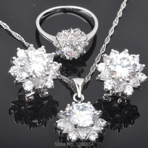 High Quality White AAA Cubic Zirconia For Women Jewelry Sets Earrings/Pendant/Necklace/Rings Christmas Gifts JS0299