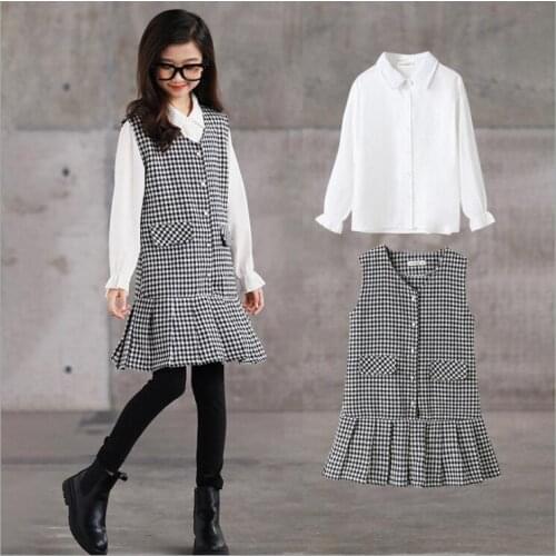 GIrls 2 Pcs Sets 2021 Spring Baby Girl Clothes valentines Day Clothes For Teens Shirts And Plaid Dresses Boutique Kids Clothing