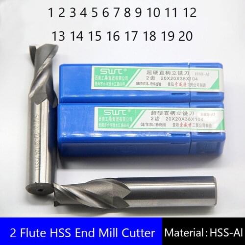 Two 2 Flute HSS End Mill Cutter CNC Bit Milling Cutter 1 2 3 4 5 6 7 8 9 10 11 12 13 14 15 16 17 18 19 20mm