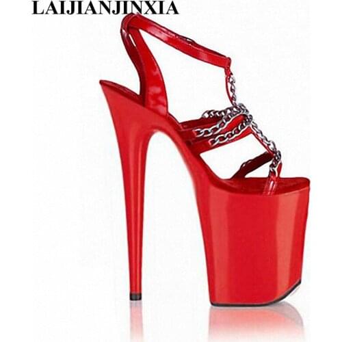 LAIJIANJINXIA womens sandals metal chain Roman 20cm super high heels wedding shoes hollow out interest Dance Shoes