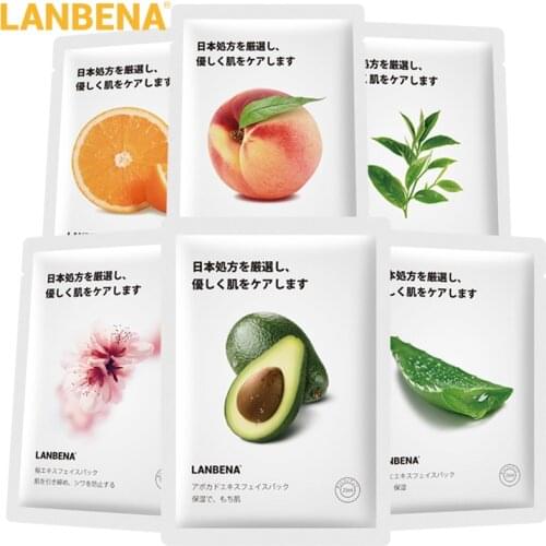 LANBENA Six Fruit Facial Mask Skin Care Aloe Sheet Mask Moisturizing Repairing Whitening Firming Anti wrinkle Fresh Face Care