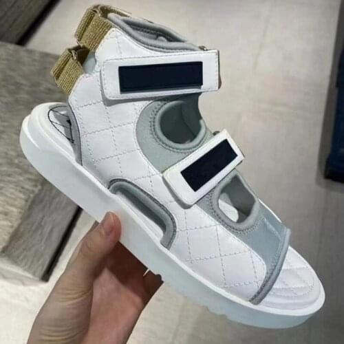 Fast Delivery 2021 Summer Genuine Leather Women Shoes Mixed Colors Hook & Loop Sewing Causal Lady Sandals 35-41