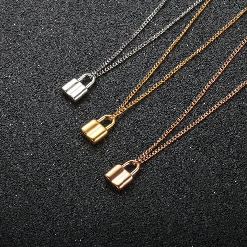 Fashion Concave Delicate Lock Pendant Necklace Stainless Steel Exquisite Clavicle Chain For Men Women Jewelry Accessories Gifts