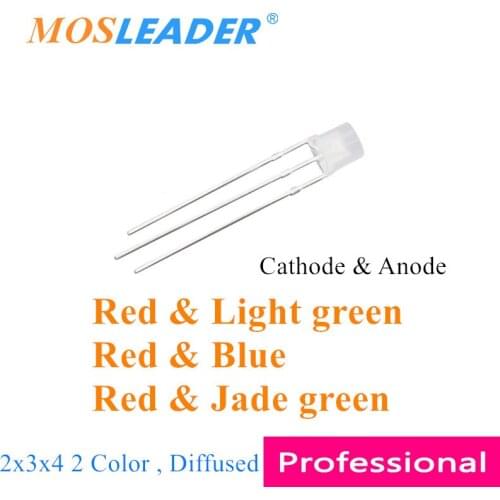 Mosleader 1000pcs 234 LED 2*3*4 3P led 2 Color Diffused Red and Blue Red and green Long pins Cathode Anode