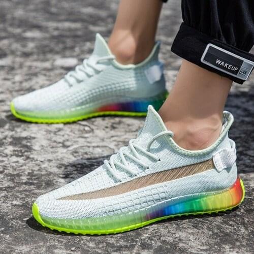 Transparent magic color bottom coconut shoes mens sports tide shoes fly woven mens shoes breathable summer