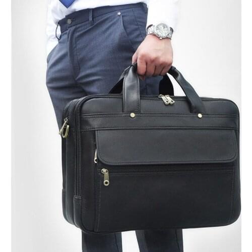 POOLOOS Highend Black Coffee Grey Genuine Leather 15.6'' Laptop Office Mens Briefcase Business Messenger Bags Portfolio M7146