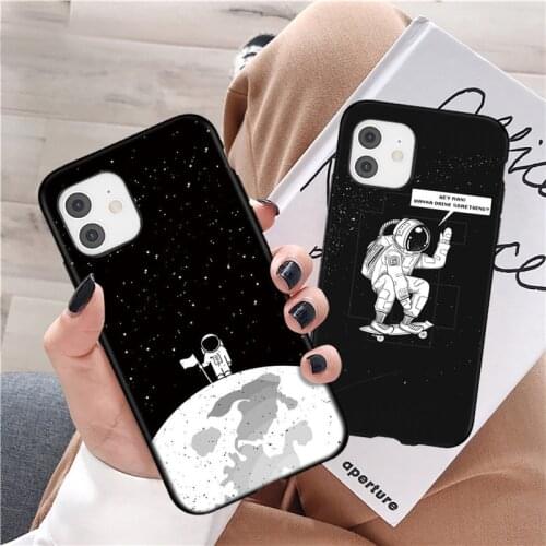 Space Astronauts Planet Cartoon Phone Case For iPhone 11 12 Pro Max Mini X XR XS Max 7 8 6 6s Plus SE 2020 Soft TPU Back Cover