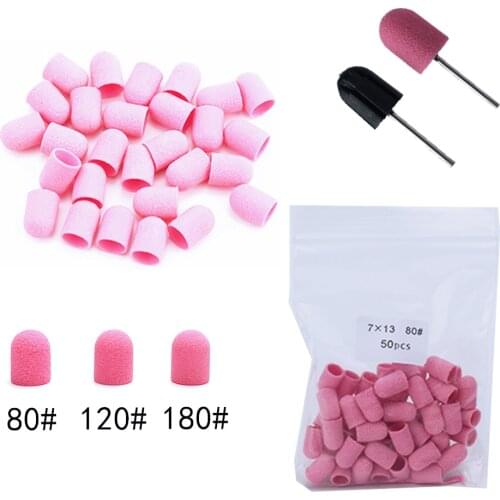 50pcs Pink Sanding Bands Caps With Mandrel Nail Drill Bit Milling Cutters Clean Cuticle Polishing Pedicure Manicure Accessories