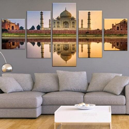 Canvas Printed Wall Art Poster 5 Pieces Wall Decor Gorgeous Islamic Mosque Castle Painting for living room Home Decor Pictures