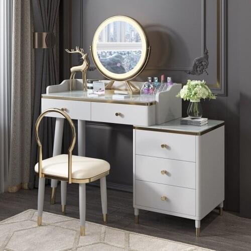 Nordic Girls' Bedroom with Cabinet Dressing Table Household with LED Light Mirror Dressing Table Boudoir Complete Set of Modern