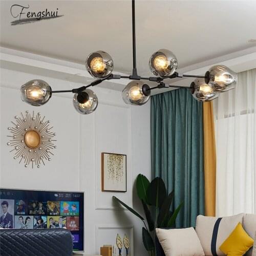 Nordic Glass Ball LOFT LED Chandeliers Lustre Living Room Villa Interior Decor Art Crystal Chandelier Lighting Kitchen Fixtures