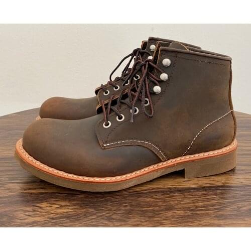 New Handmade Men Casual Boots Vintage Spring Goodyear-Welted Tooling Wings Ankle Boots Cow Leather High Quality Motorcycle Boots