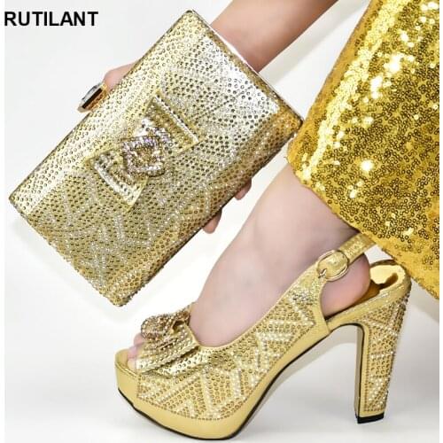 New Design Ladies Matching Shoe and Bag Women Shoes High Heel Women Italian African Party Pumps Shoes and Bag Buckle Strap