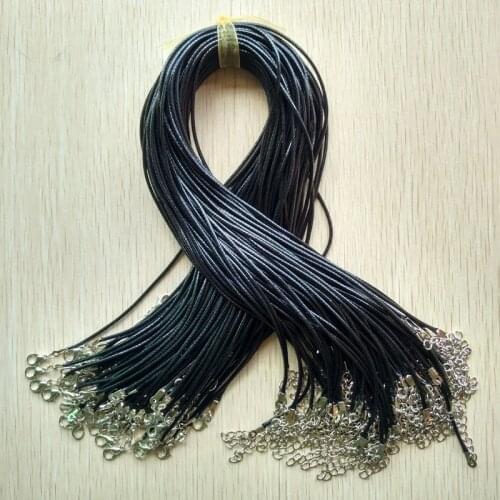 Wholesale 100pcs/lot 1.5mm black Wax Leather cord rope necklaces 45cm with Lobster clasp jewelry for diy pendants free shipping