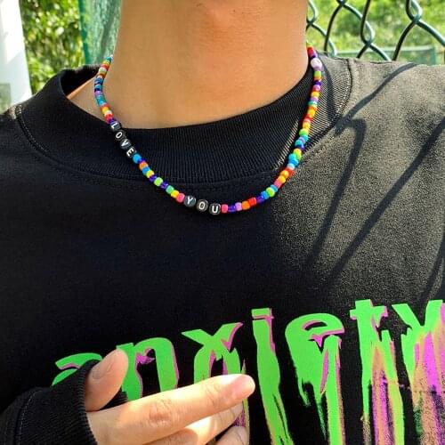 SHIXIN Bohemia Asymmetry Colorful Beads Choker Necklace Men/Women Fashion Summer Letter Heart Necklace 2021 Couples Jewelry 2021