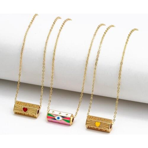 Wish Card 2021 Enamel Pendant Necklace For Women Girls Fashion Party Jewelry Cold Color Womens Neck Chain Choker One Piece