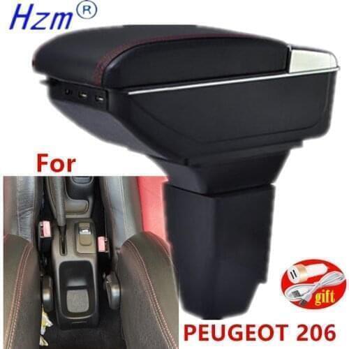 For PEUGEOT 206 Armrest For PEUGEOT 206 Car Armrest box Retrofit parts Storage box car accessories Interior with USB LED light