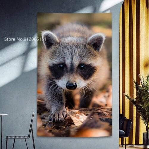 Lovely Raccoon Tapestry Art Decor Wall Hanging In Dorm For Living Room Bedroom Cute Cartoon Baby Forest Bamboo Green Wall Mat
