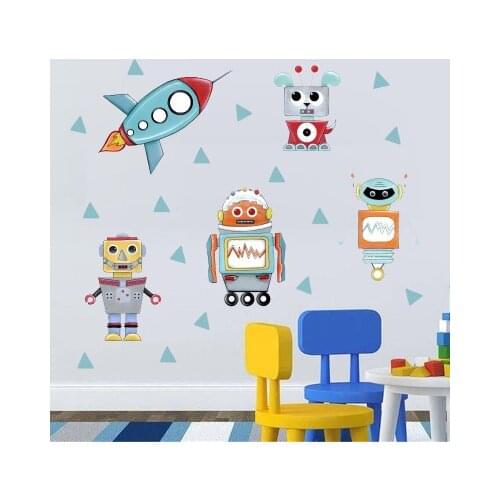 Rocket Robot Wall Stickers Boys Bedroom Decor Playroom Wall Pictures Living Room Self-adhesive Wallpaper Kids Room Decoration