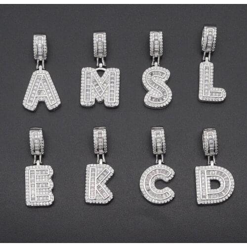 Silver Color 26 letter Cubic Zirconia Micro Pave Punk Necklace Bracelet Pendants DIY Hip Pop Jewelry Mading Accessories