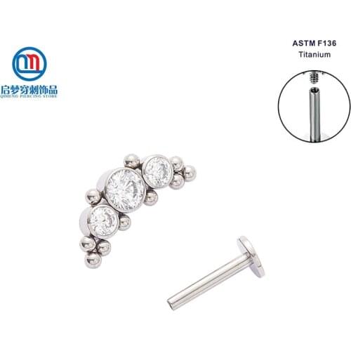 ASTM F136 Titanium Internally Threaded Cluster Labret Ring Tragus Piercing