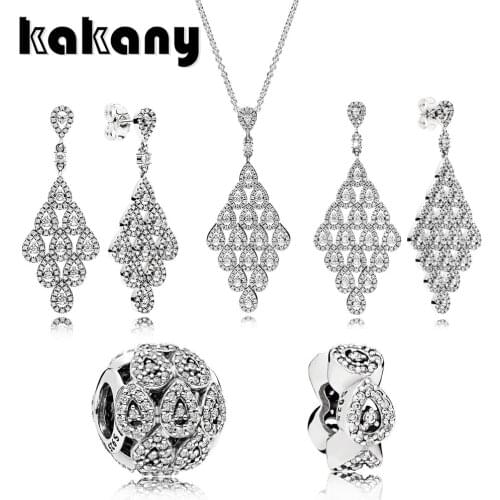 New Fashion High Quality Standard 100% S925 Sterling Silver Classic Luxury Shiny Crystal Drop Bead Earring Necklace