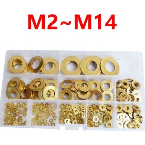 M2 M2.5 M3 M4 M5 M6 M8 M10 M12 M14 Brass Flat Round Head Washer Metric Copper Gasket Metal Standard Hardware Assortment Kit Set