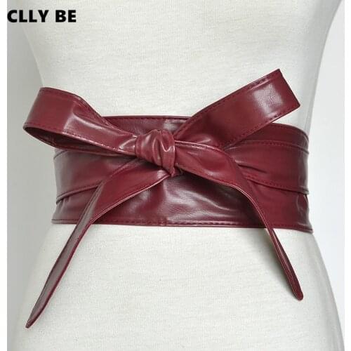 Lace Up Pu Leather Wide Corset Cummerbunds Strap Belts For Women Girls High Waist Slimming Girdle Belt Ties Bow Bands Cinturon